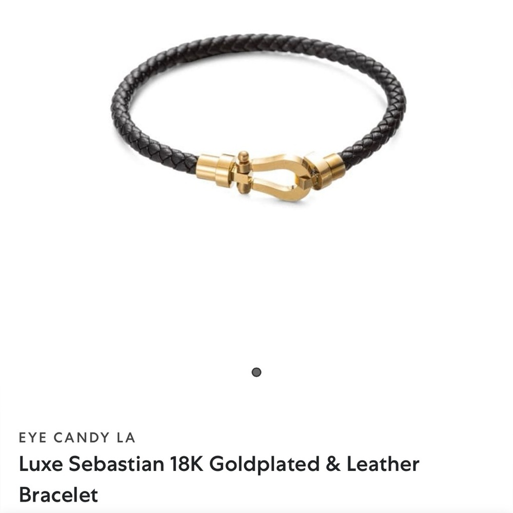 EYE CANDY-NWT Black Leather & 18k Gold Plated Titanium Bracelet-Luxe Collection
